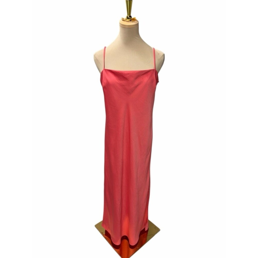 A New Day Coral Satin Slip Maxi Dress Spaghetti Strap spring wedding guest dress